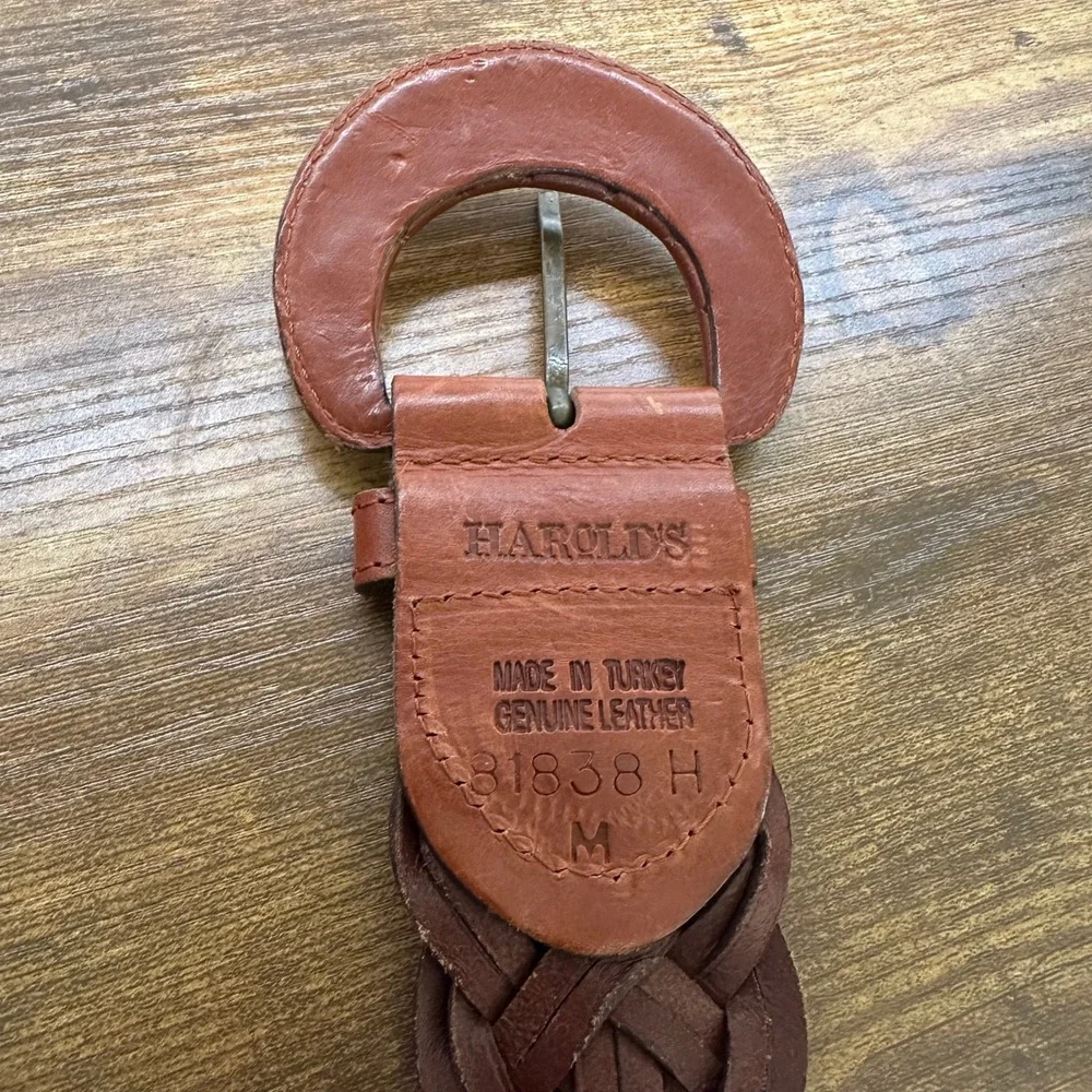 Harold's Mens Cognac Brown Braided Genuine Leather Belt Made in Turkey‎ Size M